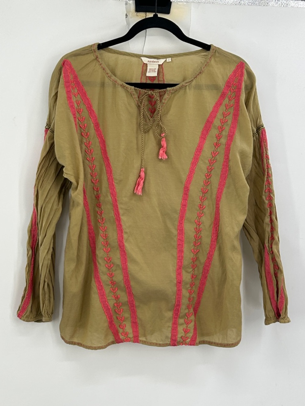 Sundance Cotton Embroidered Long Sleeve Blouse Size Large